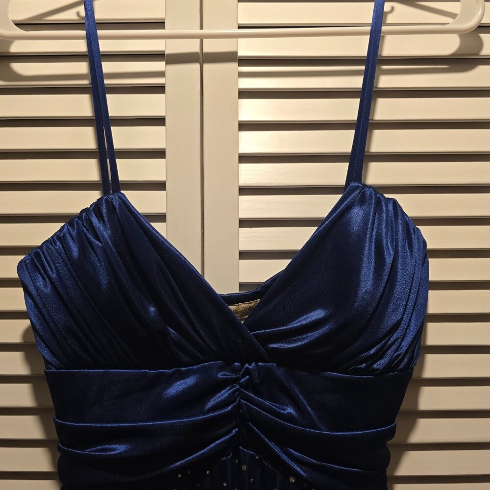 Sequin Hearts Satin Blue Glittery Party Dress - Picture 4 of 9